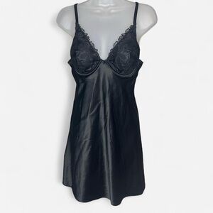 Victoria's Secret Black Lace Satin Chemise